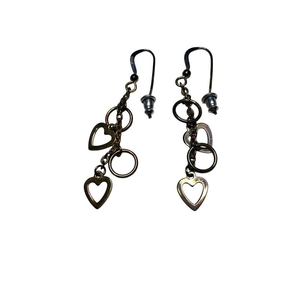 Dangle Heart Earrings Gold Tone Chain Drop 2 Inch Hook Fashion Jewelry Love